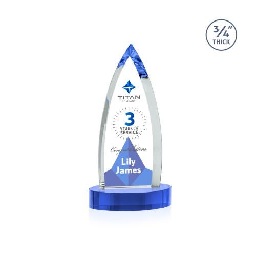Awards and Plaques - Crystal Trophies - Valdes Full Color on Alberton Base Sky Blue Crystal Trophy