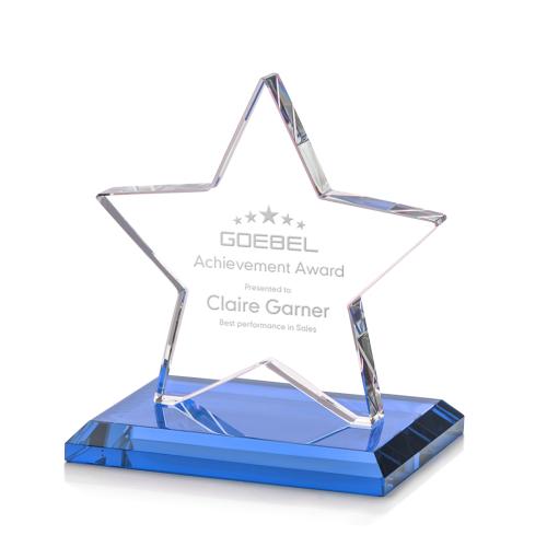 Awards and Plaques - Crystal Trophies - Gamboa Star Sky Blue Crystal Trophy