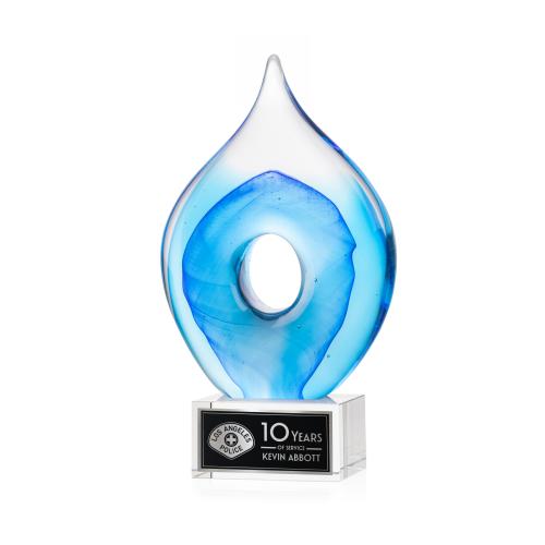 Awards and Plaques - Glass Trophies - Caspian Tear Drop on Plated Crystal Clear Glass Trophy