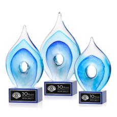 Caspian Tear Drop on Plated Crystal Blue Glass Trophy - Art Glass Trophies