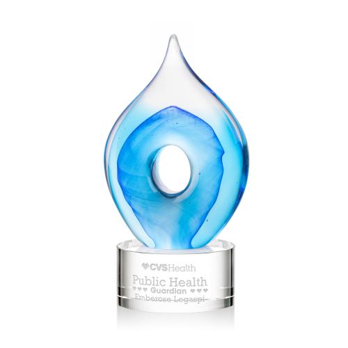 Awards and Plaques - Glass Trophies - Caspian Tear Drop on Round Clear Glass Trophy