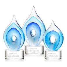 Caspian Tear Drop on Round Clear Glass Trophy - Glass Trophies