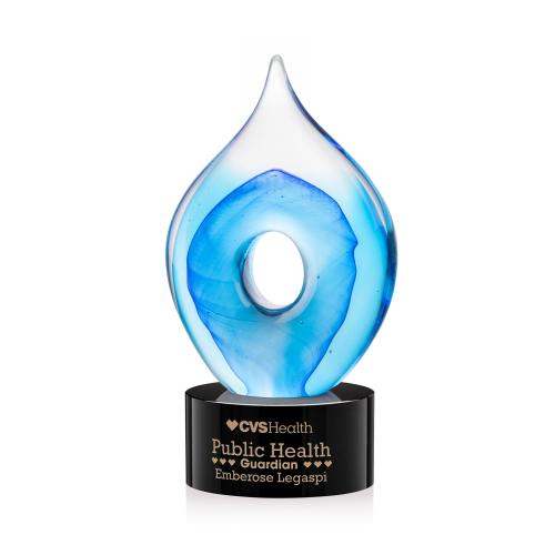 Awards and Plaques - Glass Trophies - Caspian Tear Drop on Round Black Glass Trophy