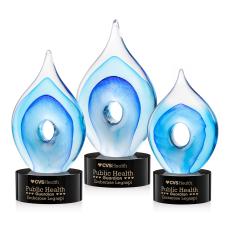 Caspian Tear Drop on Round Black Glass Trophy - Glass Trophies