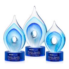 Caspian Tear Drop on Round Blue Glass Trophy - Glass Trophies