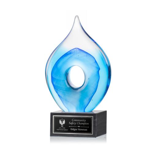 Awards and Plaques - Glass Trophies - Caspian Tear Drop on Square Marble Glass Trophy