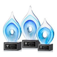 Caspian Tear Drop on Square Marble Glass Trophy - Glass Trophies