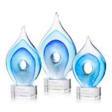 Caspian Tear Drop on Half Round Clear Glass Trophy - Glass Trophies