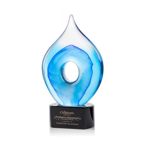 Awards and Plaques - Glass Trophies - Caspian Tear Drop on Half Round Black Glass Trophy