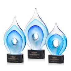 Caspian Tear Drop on Half Round Black Glass Trophy - Art Glass Trophies