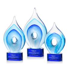 Caspian Tear Drop on Half Round Blue Glass Trophy - Art Glass Trophies