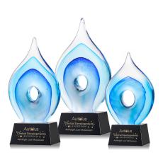 Caspian Tear Drop on Small Crystal Black Glass Trophy - Art Glass Trophies