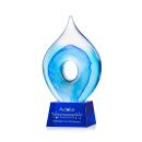 Caspian Tear Drop on Small Crystal Blue Glass Trophy
