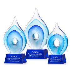 Caspian Tear Drop on Small Crystal Blue Glass Trophy - Art Glass Trophies