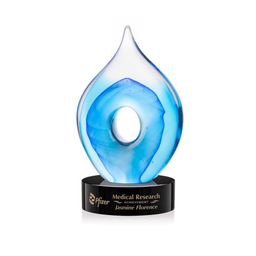 Awards and Plaques - Glass Trophies - Caspian Tear Drop on Lockwood Black Glass Trophy