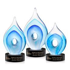 Caspian Tear Drop on Lockwood Black Glass Trophy - Art Glass Trophies