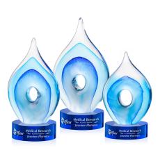 Caspian Tear Drop on Lockwood Blue Glass Trophy - Art Glass Trophies