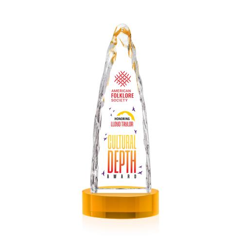 Awards and Plaques - Crystal Trophies - Booker Full Color on Base Amber Towers Crystal Trophy