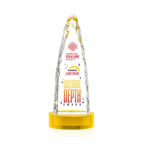 Awards and Plaques - Crystal Trophies - Booker Full Color on Base Gold Towers Crystal Trophy