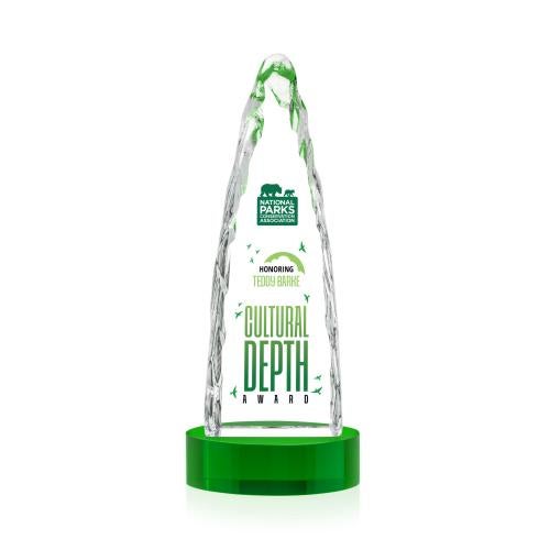 Awards and Plaques - Crystal Trophies - Booker Full Color on Base Green Towers Crystal Trophy