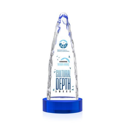 Awards and Plaques - Crystal Trophies - Booker Full Color on Base Blue Towers Crystal Trophy