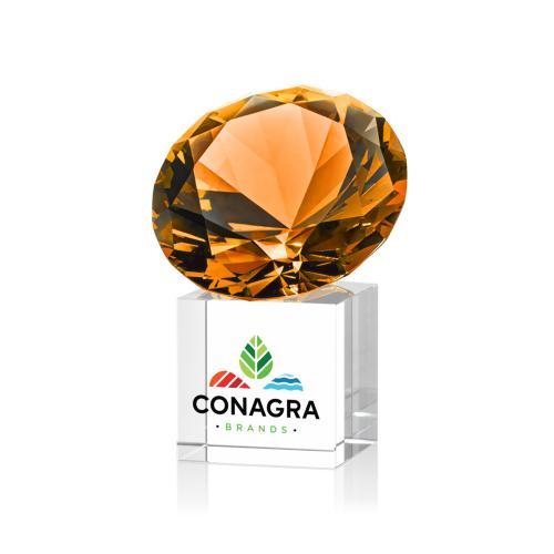 Awards and Plaques - Crystal Trophies - Amber on Cube Full Color Crystal Trophy