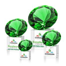 Emerald on Cube Full Color Crystal Trophy - Crystal Trophies