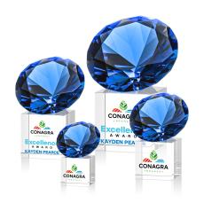 Sapphire on Cube Full Color Crystal Trophy - Crystal Trophies