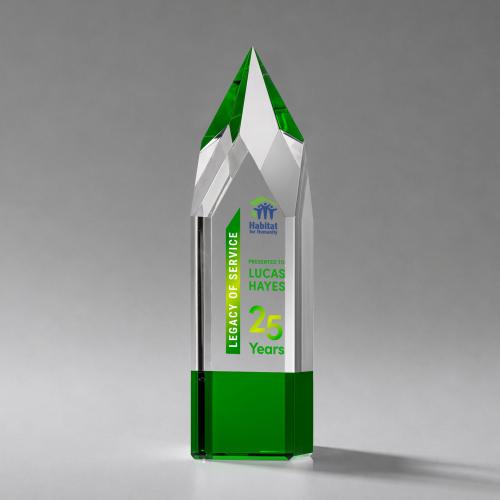 Awards and Plaques - Crystal Trophies - Turret Full Color Green Towers Crystal Trophy