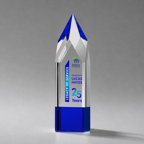 Awards and Plaques - Crystal Trophies - Turret Full Color Blue Towers Crystal Trophy
