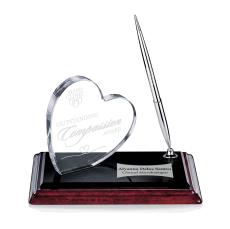 Heart on Wood Pen Set - Chrome - Crystal Paperweights