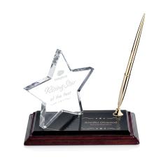 Star on Wood Pen Set - Gold - Crystal Paperweights