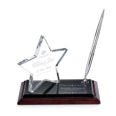 Star on Wood Pen Set - Chrome - Crystal Paperweights