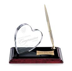 Heart on Wood Pen Set - Gold - Crystal Paperweights