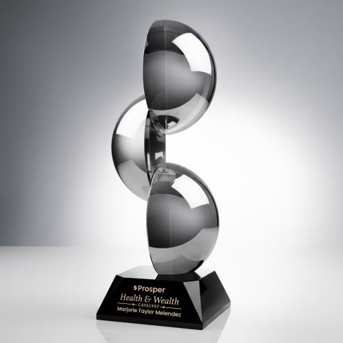 Awards and Plaques - Glass Trophies - Art Glass Trophies - Gardalini Unique on Black Base Glass Trophy