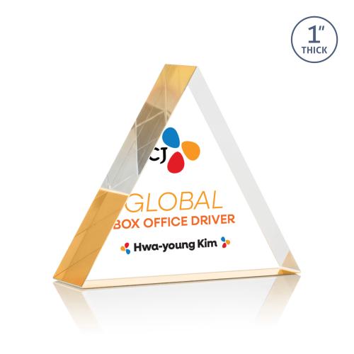 Awards and Plaques - Acrylic Trophies - Spartan Triangle Full Color Gold Acrylic Trophy