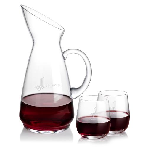 Custom Barware Glasses - Carafes - Taroni Carafe & Weiss Stemless Wine