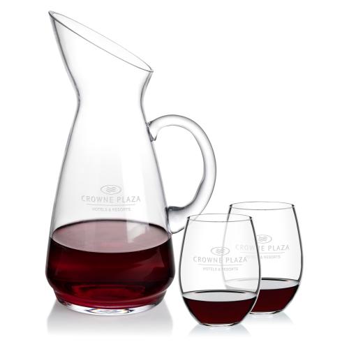 Custom Barware Glasses - Carafes - Taroni Carafe & RIEDEL Stemless Wine