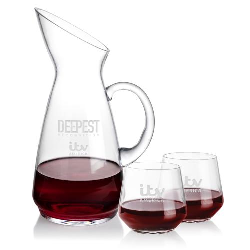 Custom Barware Glasses - Carafes - Taroni Carafe & Sturgis Stemless Wine