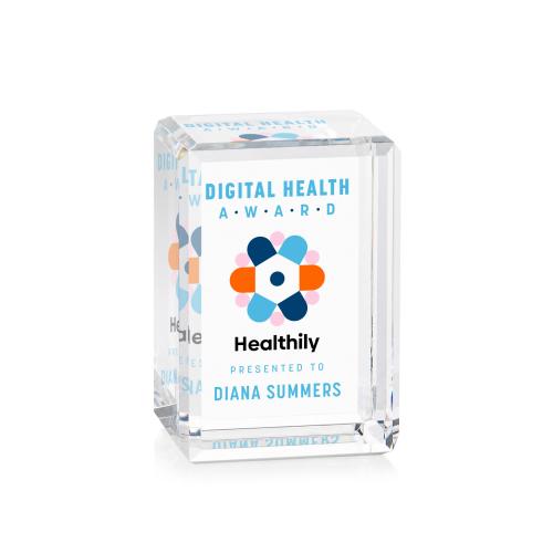 Awards and Plaques - Crystal Trophies - Rahman Cube Full Color Vertical Rectangle Crystal Trophy