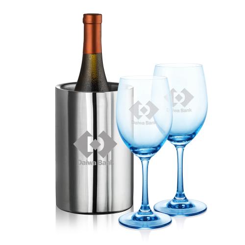 Saucedo Wine Cooler & Soudan Blue Wine Custom Barware Glasses - Wine Glasses - Saucedo Wine Cooler & Soudan Blue Wine