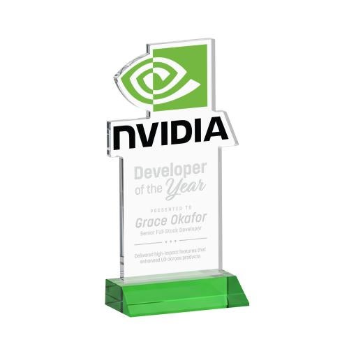 Awards and Plaques - Crystal Trophies - EdgeCraft Rectangle on Mitered - Green (via Air)