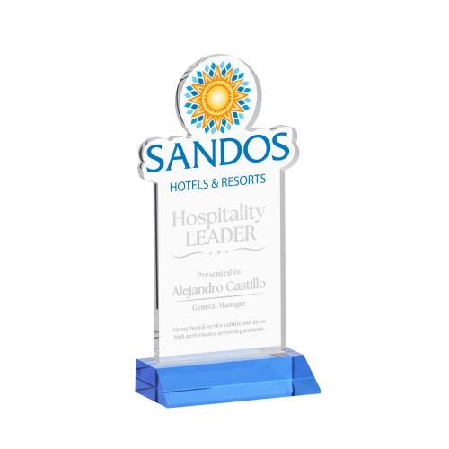 Awards and Plaques - Crystal Trophies - EdgeCraft Rectangle on Mitered - Sky Blue (via Air)