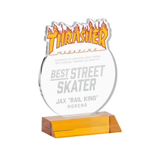 Awards and Plaques - Crystal Trophies - EdgeCraft Round on Mitered - Amber (via Air)