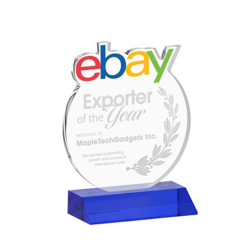 Awards and Plaques - Crystal Trophies - EdgeCraft Round on Mitered - Blue (via Air)