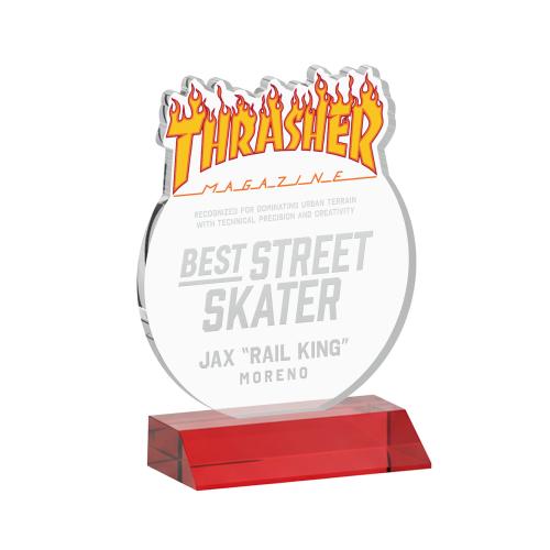 Awards and Plaques - Crystal Trophies - EdgeCraft Round on Mitered - Red (via Air)