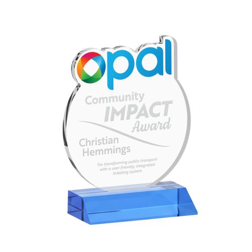 Awards and Plaques - Crystal Trophies - EdgeCraft Round on Mitered - Sky Blue (via Air)