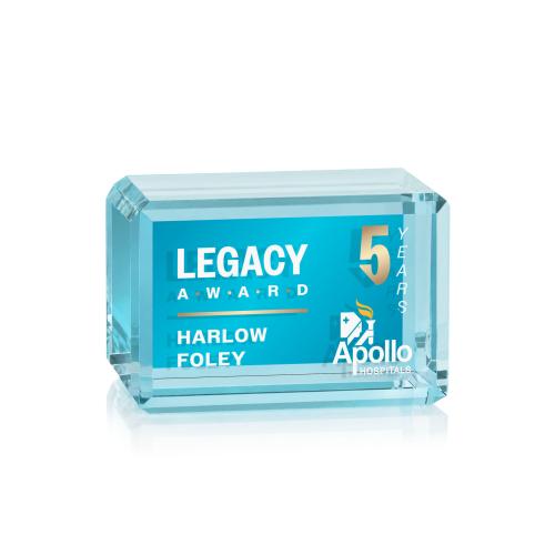 Awards and Plaques - Crystal Trophies - Rahman Cube Full Color Dillon Sided Horizontal Rectangle Crystal Trophy