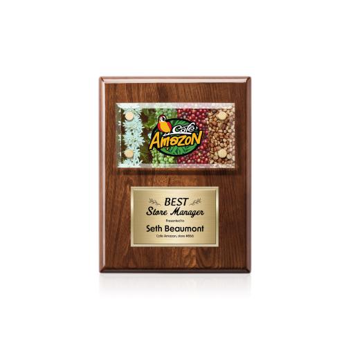 Awards and Plaques - Wall Plaque Awards - Woodward Full Color Plaque - Walnut/Gold