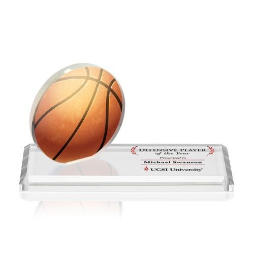 Awards and Plaques - Crystal Trophies - Hutchison Full Color Basketball Circle Wood Trophy